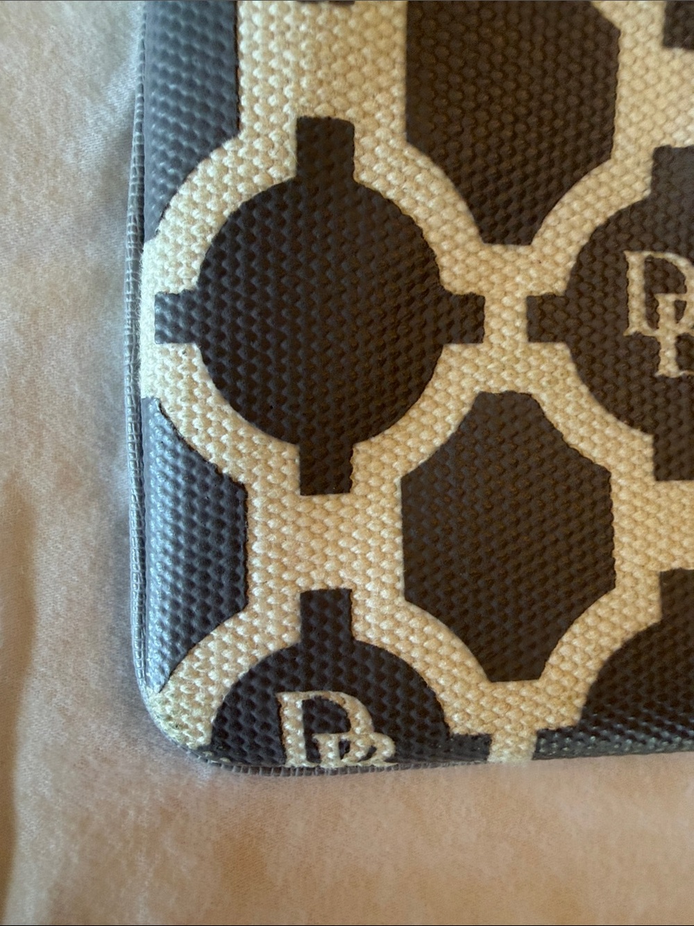 Dooney & Bourke Gray and Cream Logo Wristlet Key Pouch with Gold Hardware - Picture 6 of 12